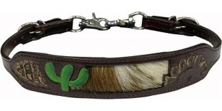 Leather Wither Strap With Painted Cactus And Hair On Cowhide Inlay