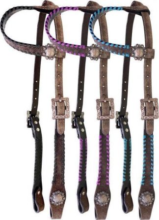 One Ear Rawhide Laced Leather Headstall *No Reins*