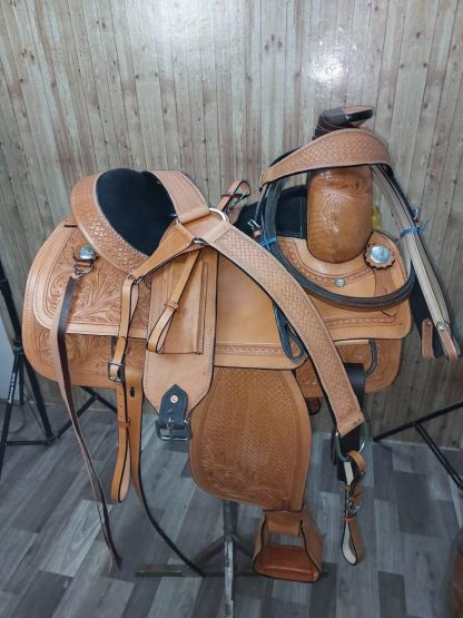 Roping Roper Sale 20% Off 20 inch Hand Crafted Ranch Western Horse Saddle - Light Tan Leather - Tooled - Image 3