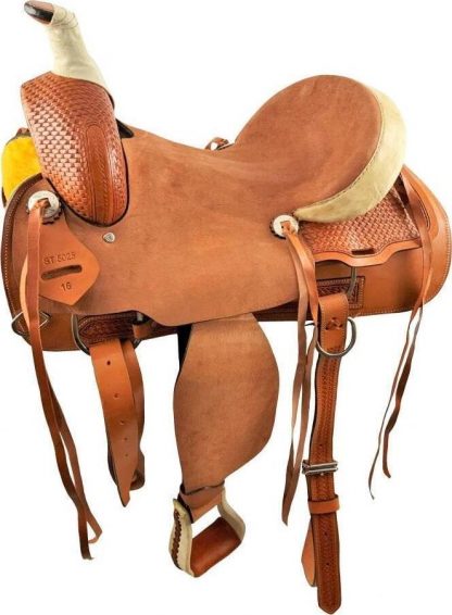 Roping Roper Sale 20% Off 16  Medium Oil Hard Seat Style Saddle With Rough Out Fenders And Jockeys With Basket Stamp Tooling