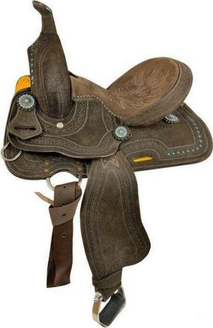 Sale 20% Off 12  Barrel Style Saddle With Teal Buckstitch Accents