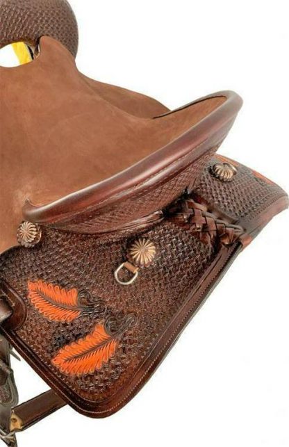 Sale 20% Off 15  Hard Seat Barrel Style Western Saddle With Basket And Feather Tooling - Image 2