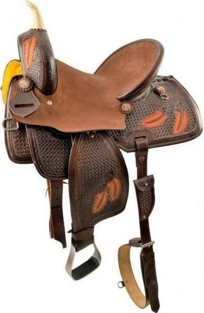 Sale 20% Off 15  Hard Seat Barrel Style Western Saddle With Basket And Feather Tooling