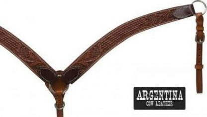 Sale 20% Off 1 3/4  Argentina Cow Leather Breast Collar With Floral And Basket Weave Tooling.