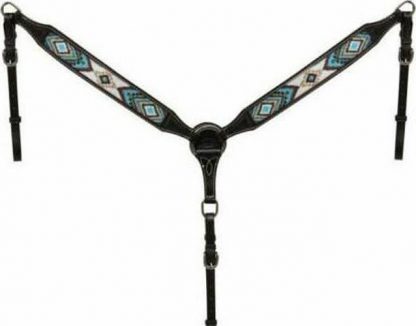 Sale 20% Off 1.75  Wide Dark Chocolate Argentina Cow Leather Breast Collar With Beaded Inlay.