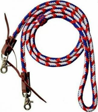 Sale 20% Off 8ft Red, White, And Blue Braided Nylon Barrel Reins With Scissor Snap Ends.