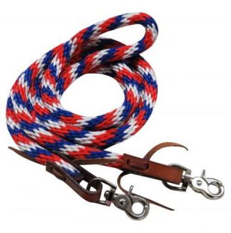 Sale 20% Off 96  Red, White And Blue Braided Nylon Barrel Style Reins With Scissor Snap Ends.