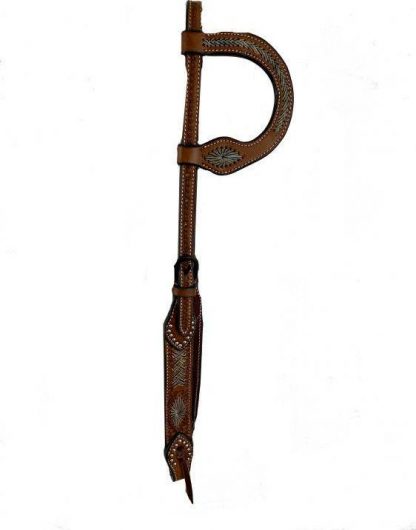 Argentina cow leather single ear headstall with rawhide inlay design - Image 2