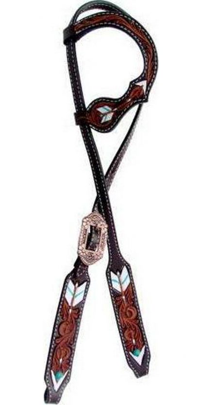 Argentina cow leather single ear headstall with hand painted arrow design.