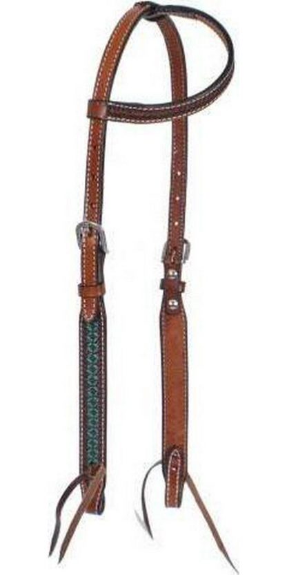 Argentina cow leather single ear headstall with turquoise tooling