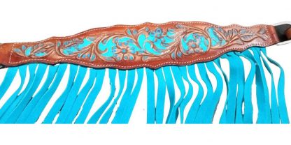 Sale 20% Off Breast Collar + Hand Painted + Turquoise Fringes - Light Tan Leather Black Cyber Western Horse Tack Set - Image 2