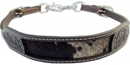 Dark Oil Leather wither strap with hair on cowhide