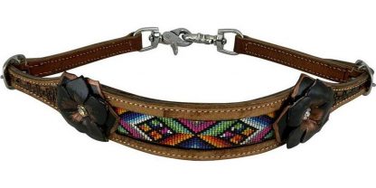 Hand painted 3D Flower wither strap with beaded center