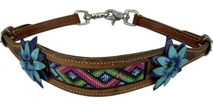 Hand painted 3D Flower wither strap with beaded center