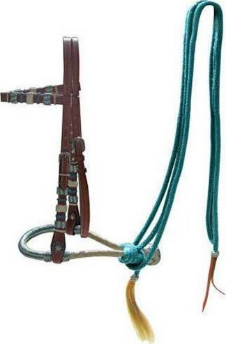 Sale 20% Off Leather Bosal Headstall With Teal Rawhide Braided Bosal And Teal Nylon Mecate ReinsRegions Etsy Does Business In: