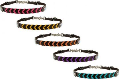 Leather wither strap with colorful rawhide lacing