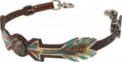 Sale 20% Off Medium Leather Wither Strap With Painted Arrows And Praying Cowboy Concho.