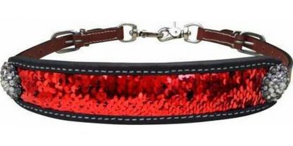 Sale 20% Off Medium Leather Wither Strap With Red And Gold Sequins Inlay.