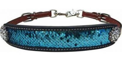 Sale 20% Off Medium Leather Wither Strap With Teal And Silver Sequins Inlay.