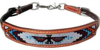 Sale 20% Off Medium Leather Wither Strap With Beaded Native American Thunderbird Inlay.
