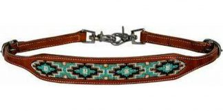 Sale 20% Off Medium Leather Wither Strap With Teal Beaded Inlay.