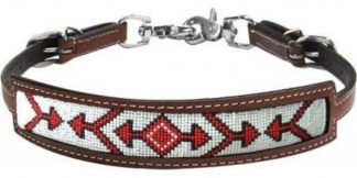 Sale 20% Off Medium Leather Wither Strap With Red Beaded Arrow Design Inlay.