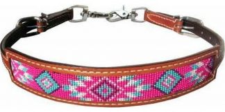 Sale 20% Off Medium Leather Wither Strap With Pink Navajo Design Inlay.