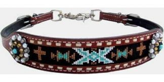 Sale 20% Off Medium Leather Wither Strap With Cross And Navajo Beaded Inlay.