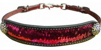 Sale 20% Off Medium Leather Wither Strap With Pink And Silver Sequins Inlay.