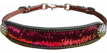 Sale 20% Off Medium Leather Wither Strap With Pink And Silver Sequins Inlay.
