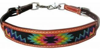 Sale 20% Off Medium Leather Wither Strap With Rainbow Navajo Design Inlay.