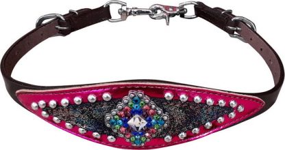 Rainbow Metallic & pink metallic wither strap with accent concho