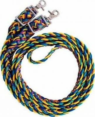 Sale 20% Off Rainbow Braided Nylon Barrel Reins With Scissor Snap Ends.