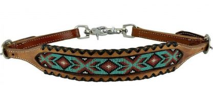 Rawhide Braided wither strap with brown/ teal beaded center