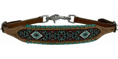 Rawhide Braided wither strap with brown/ teal beaded center