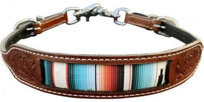Southwest Serape print leather wither strap with floral tooling