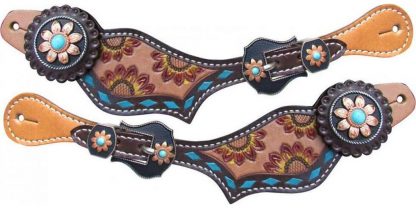 Sale 20% Off Sunflower Tooling - Hand Painted - Teal Buckstitch 6 Piece Horse Tack Set - Image 8