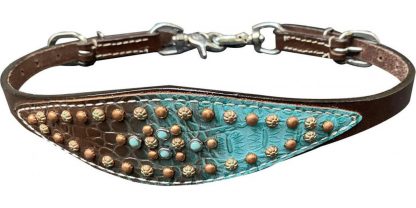 Teal / Chocolate brown gator print wither strap