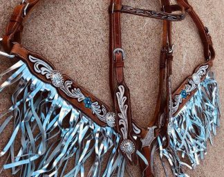 Sale 20% Off Western Horse Bling! Leather Tack Set Bridle Headstall + Breast Collar + Fringes 3 Piece Horse Tack Set