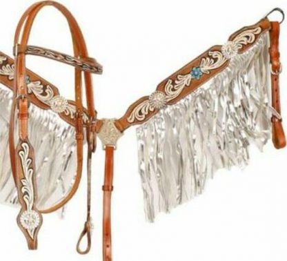 Sale 20% Off Western Horse Bling! Leather Tack Set Bridle Headstall + Breast Collar + Fringes 3 Piece Horse Tack Set - Image 3