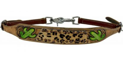 Wither strap with painted cactus design and hair on cheetah inlay