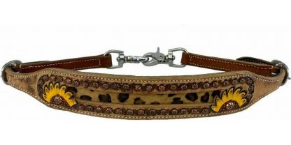 Wither strap with painted sunflower design and hair on cheetah inlay