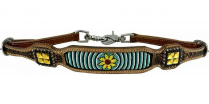 Wither strap with beaded inlay sunflower design