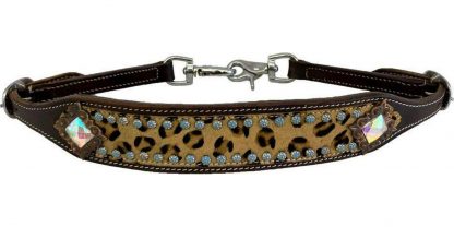Wither strap with a cheetah hair on inlay and copper iridescent stone conchos