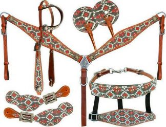 Southwest Navaho Print One Ear Headstall And Breast Collar 6- Piece Set.