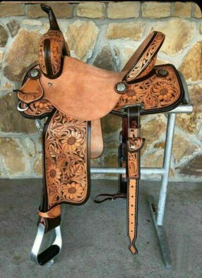 WESTERN SADDLE BARREL RACING NEW LEATHER HORSE PLEASURE TRAIL TACK SET 14 TO 18