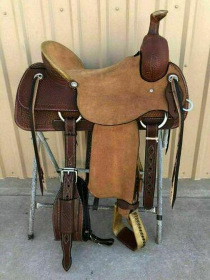 Western Dark Brown Leather Hand Crafted Roper Ranch Saddle : 14  To 18  INCH