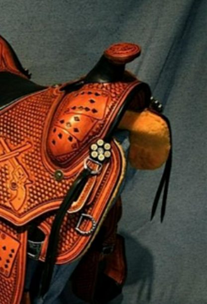 Western Hot Seat Carved Horse Leather Full Highlighted Trail Pleasure Saddle 16  All Sizes Available - Image 3