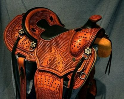 Western Hot Seat Carved Horse Leather Full Highlighted Trail Pleasure Saddle 16  All Sizes Available - Image 4
