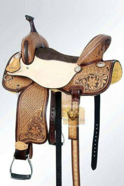 Western Leather Horse Saddle Barrel Racing Trail Pleasure Tack Set 10 Inch To 18 - Image 4